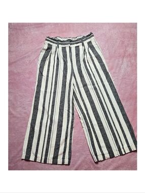 Who What Wear Linen Twill Striped Wide Leg Crop Pull-on Pants Size 12 32x23